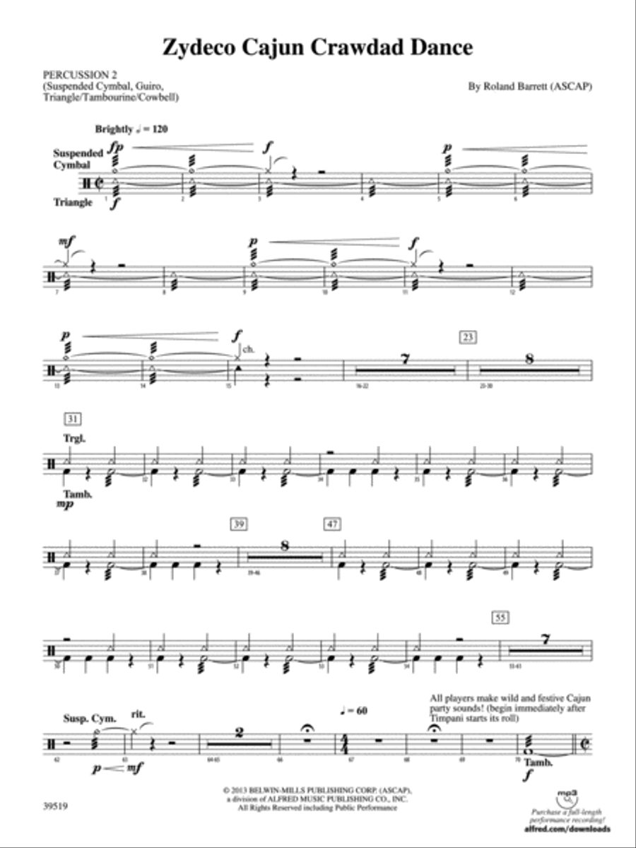 Zydeco Cajun Crawdad Dance: 2nd Percussion Concert Band scores gallery preview page 1