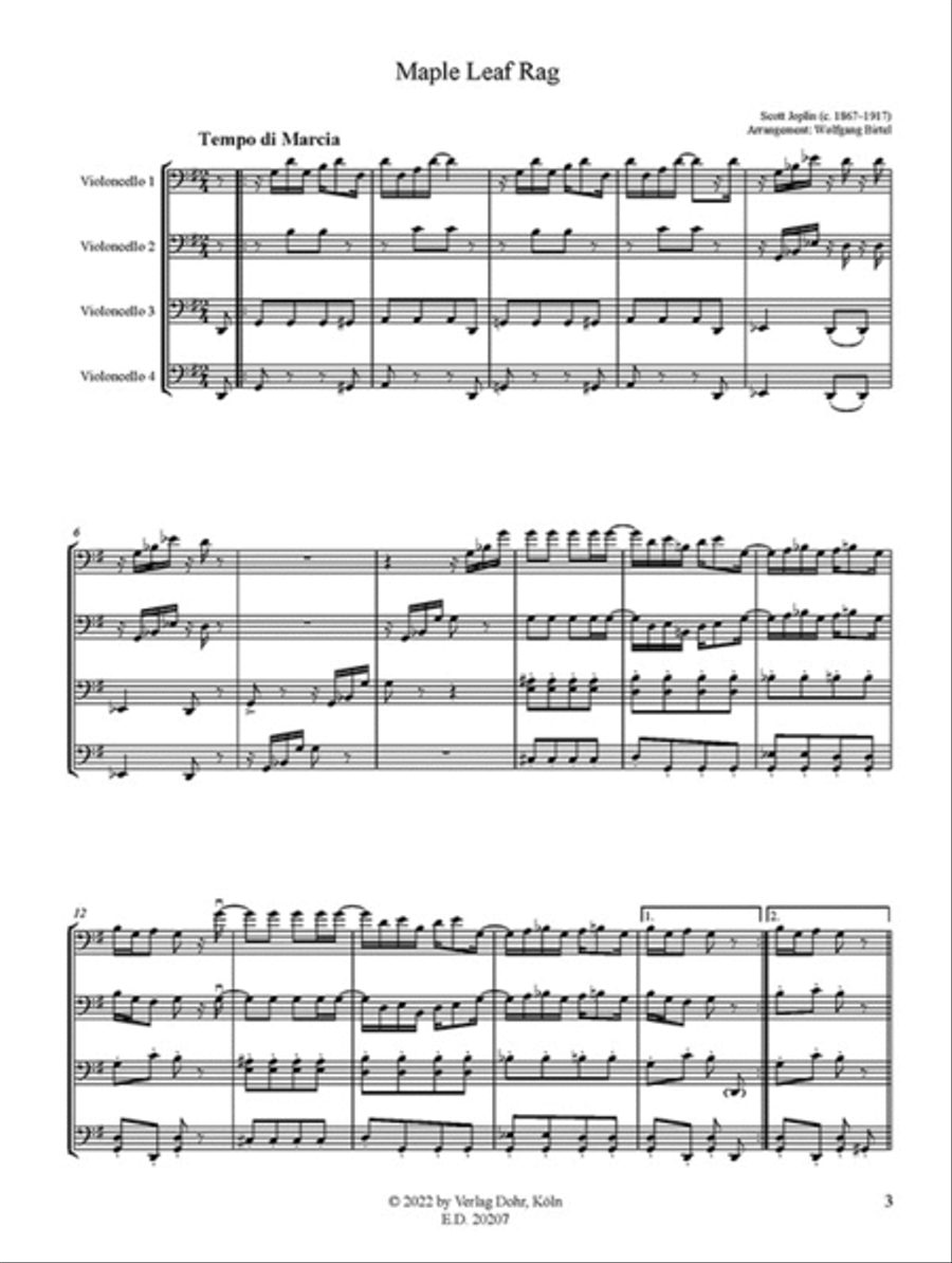 Maple Leaf Rag (für vier Violoncelli) Cello scores gallery preview page 2