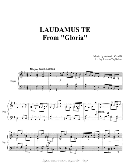 LAUDAMUS TE - From "Gloria - RV 589 - Vivaldi" - Arr. for Soprano, Alto and Piano/Organ image number null