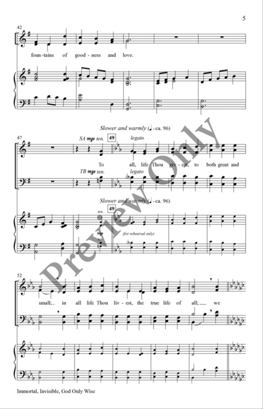 Immortal, Invisible, God Only Wise 4-Part scores gallery preview page 4