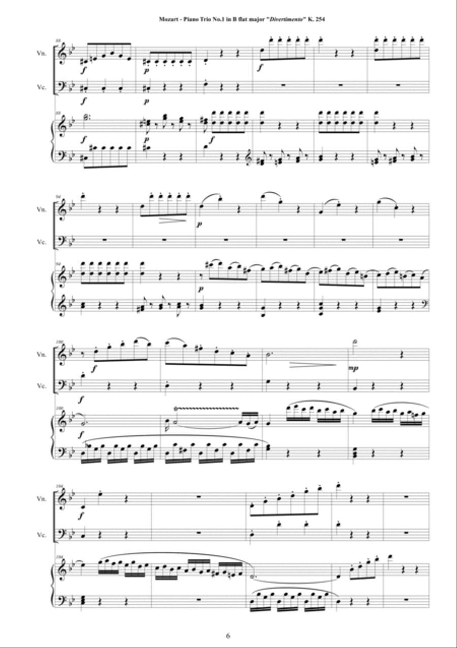 Mozart - Complete Piano Trios for Violin, Cello and Piano - Full Scores and Parts Piano Trio scores gallery preview page 6