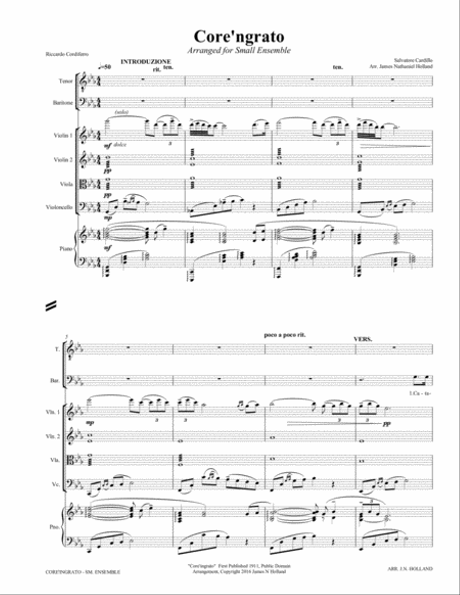 Core ngrato Duet Arranged for Tenor and Baritone and Ensemble in the key of Eb Vocal Duet scores gallery preview page 5