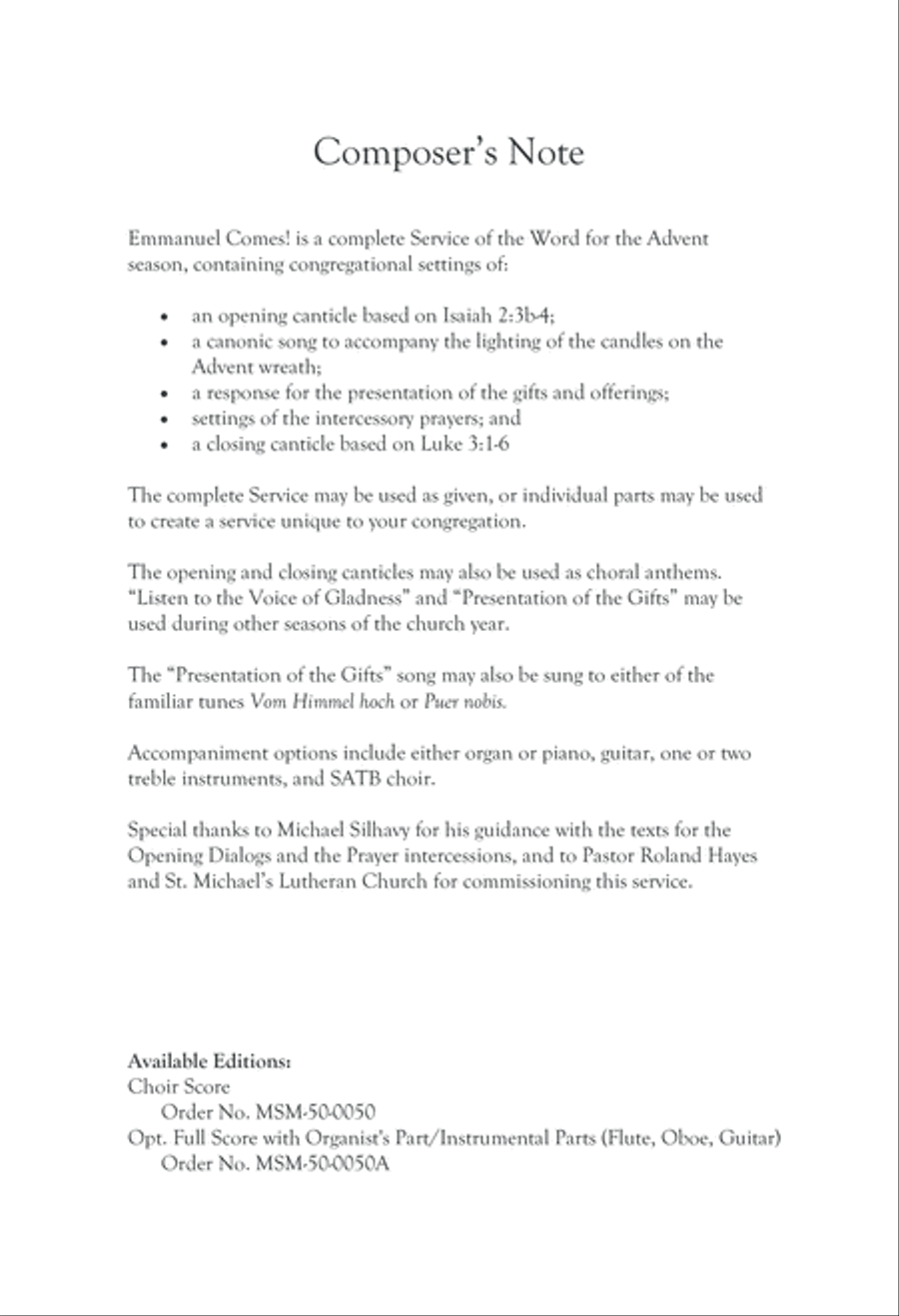 Emmanuel Comes!: An Advent Service of the Word 4-Part scores gallery preview page 1