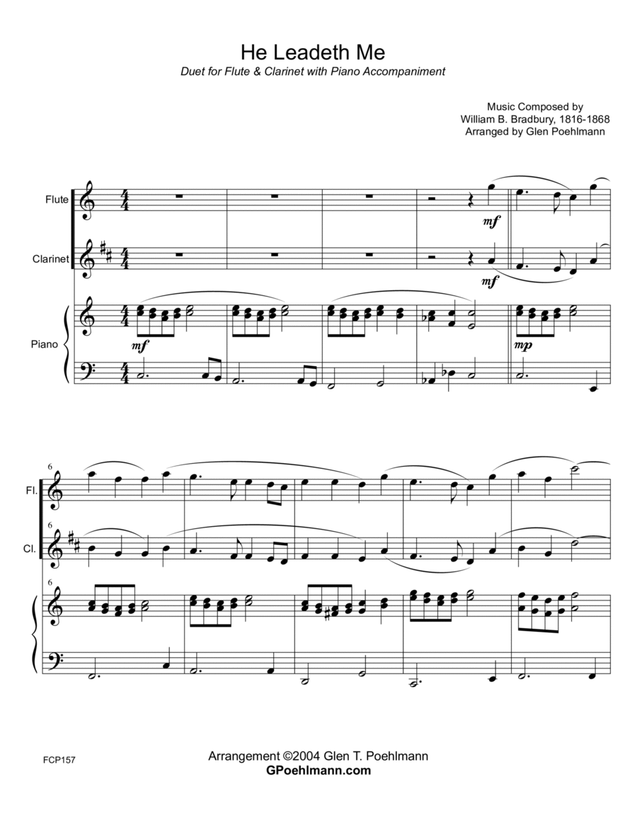HE LEADETH ME - FLUTE & CLARINET DUET with Piano Accompaniment Woodwind Duet scores gallery preview page 1