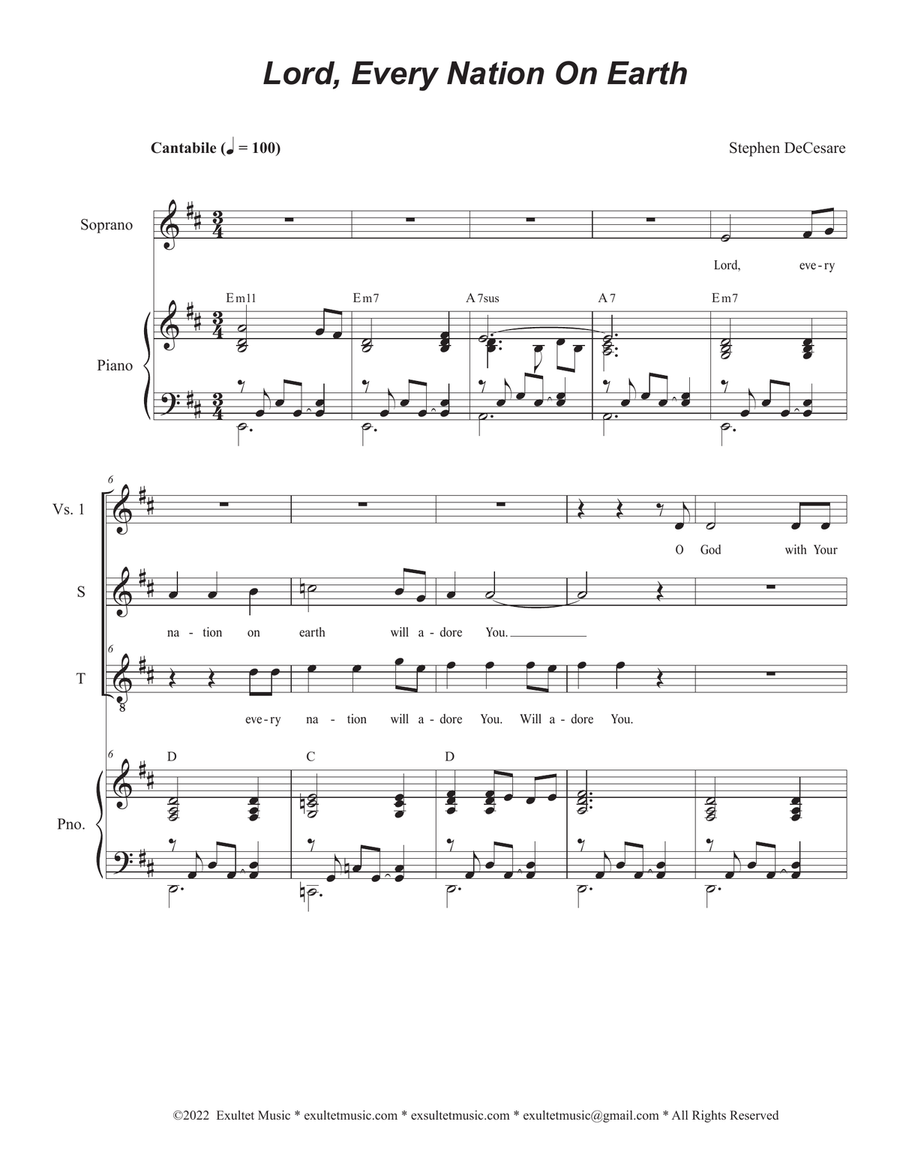 Lord, Every Nation On Earth (2-part choir - (Soprano and Tenor)