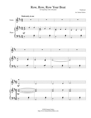 Book cover for Row, Row, Row Your Boat - for beginning violin with optional piano accompaniment