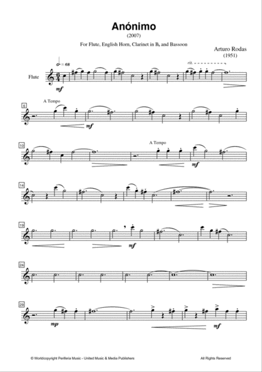 Anónimo for Flute, English Horn, Clarinet and Bassoon English Horn scores gallery preview page 2