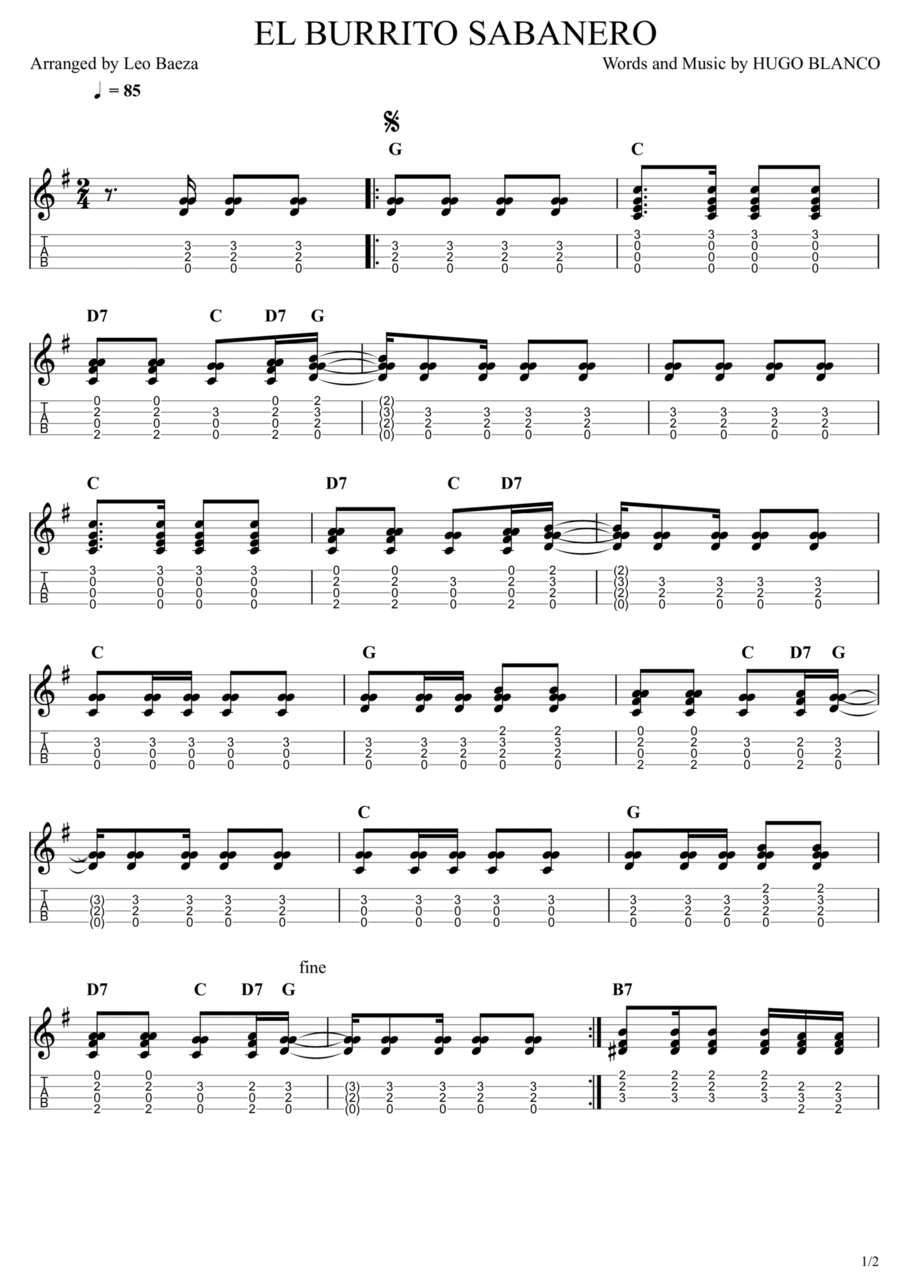 El Burrito Sabanero (Mi Burrito Sabanero) Ukulele scores gallery preview page 1