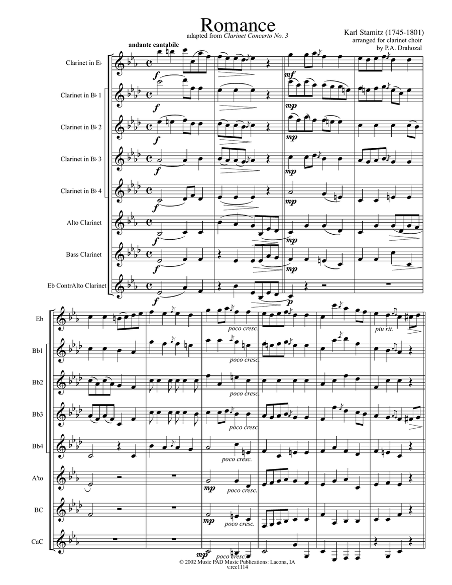 Romance (for clarinet choir- adapted from 