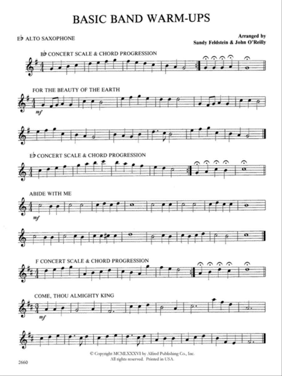 Basic Band Warm-ups: E-flat Alto Saxophone Concert Band scores gallery preview page 1