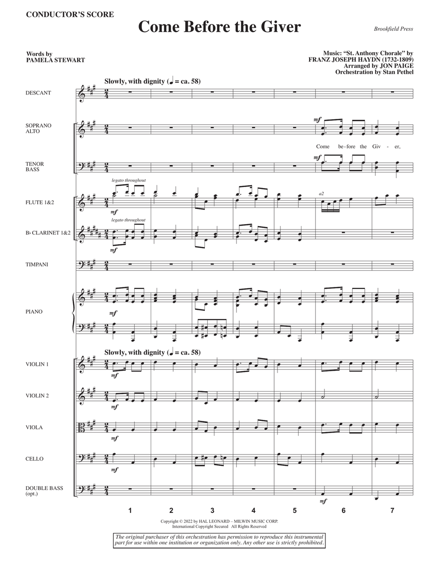 Come Before the Giver (arr. Jon Paige) - Full Score