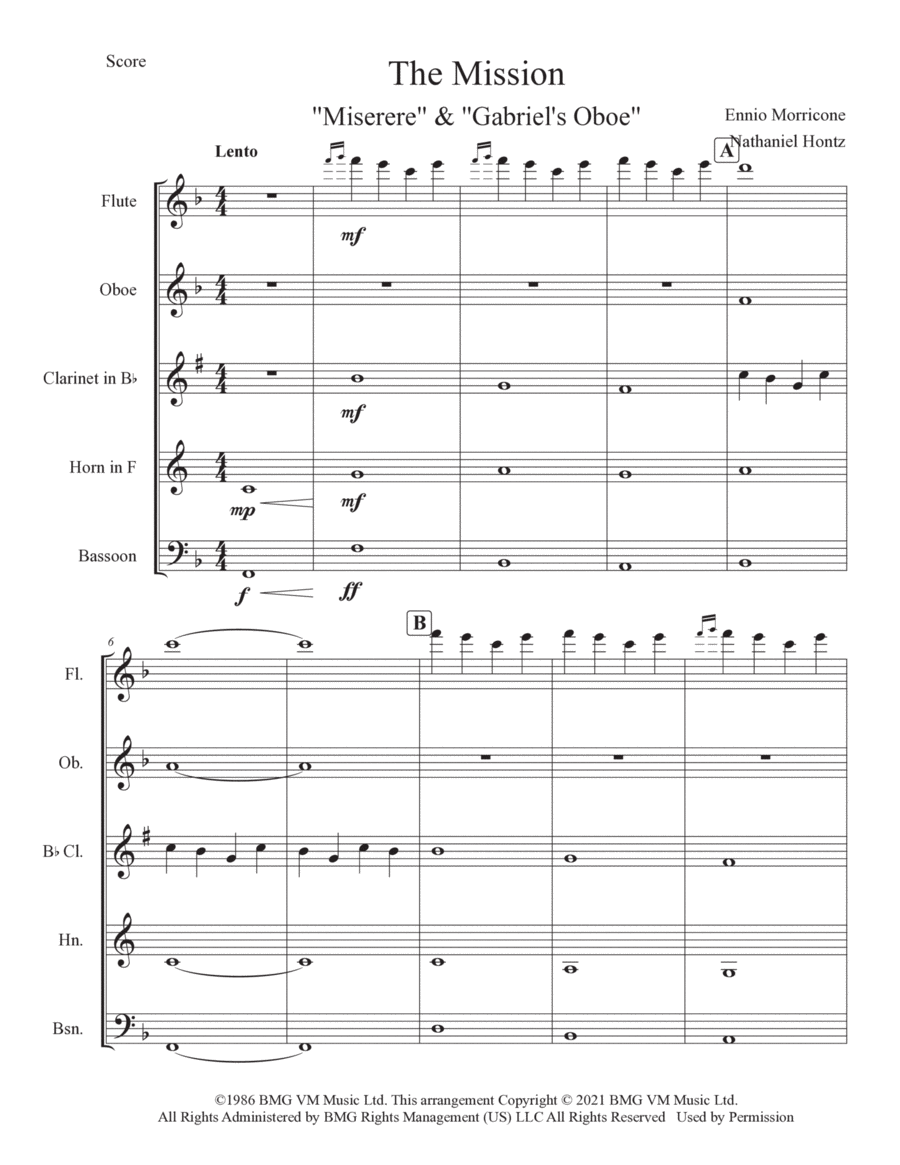 Gabriel's Oboe Woodwind Quintet scores gallery preview page 1
