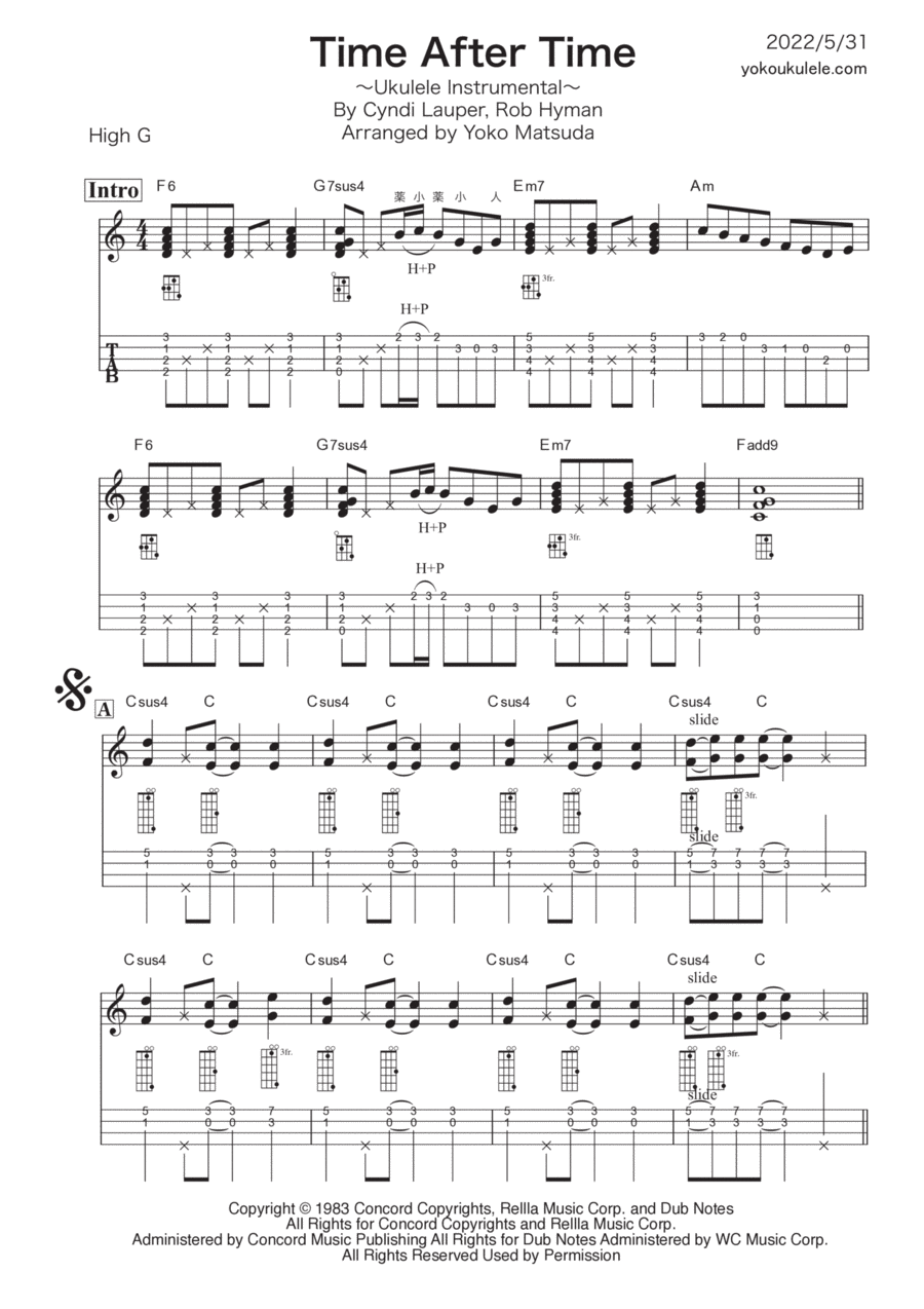 Time After Time Ukulele scores gallery preview page 1