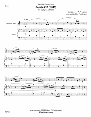 SONATA (K545) arranged for TRUMPET SOLO with Piano Accompaniment