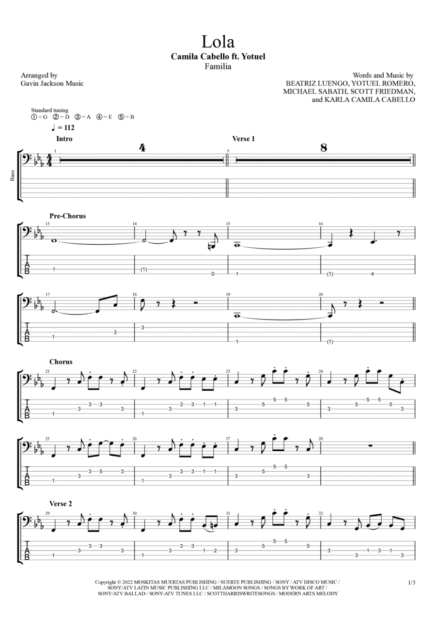 Lola (Feat. Yotuel) Guitar Tablature scores gallery preview page 1