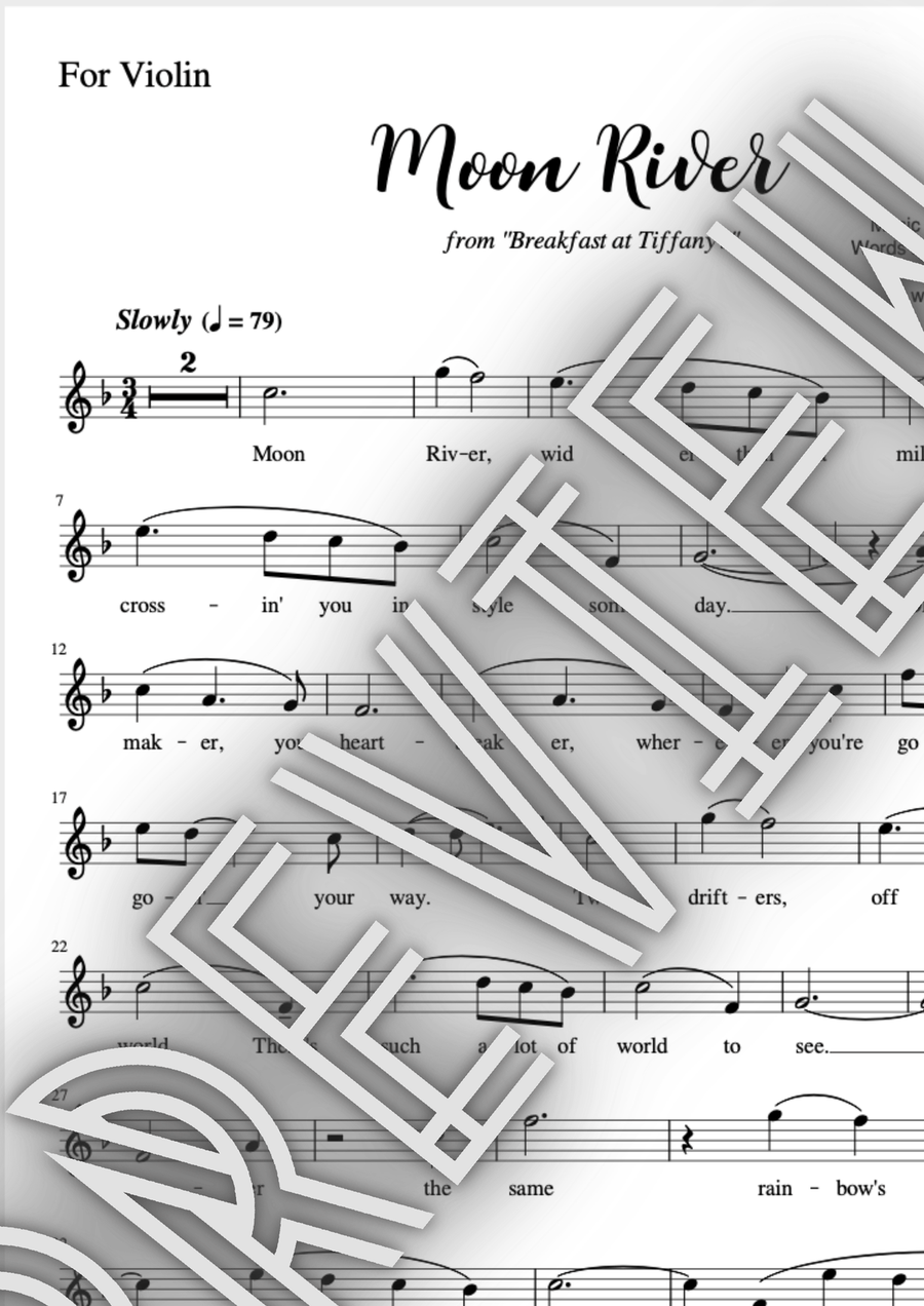 Moon River Moon River Violin Solo scores gallery preview page 1