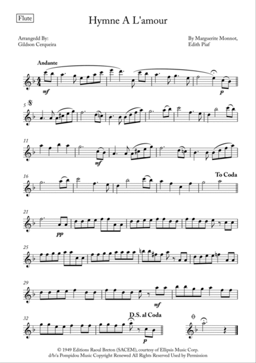 Hymne A L'amour Woodwind Quartet scores gallery preview page 6
