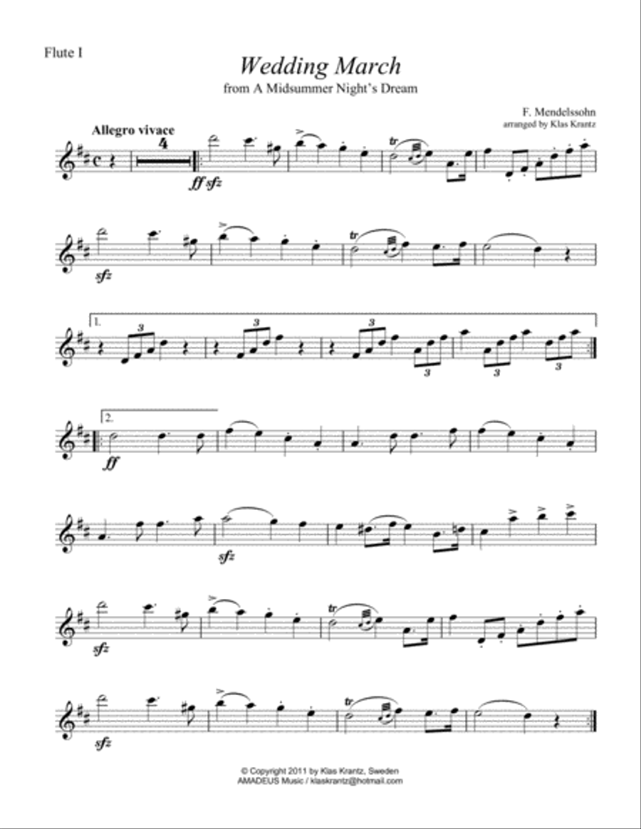Wedding March for flute quartet Flute Quartet scores gallery preview page 4