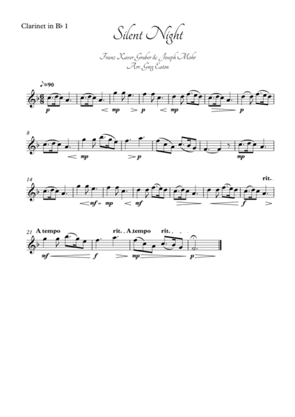 Silent Night - Arr. clarinet quartet with additional (optional) bass clarinet part. 2nd verse reharm image number null