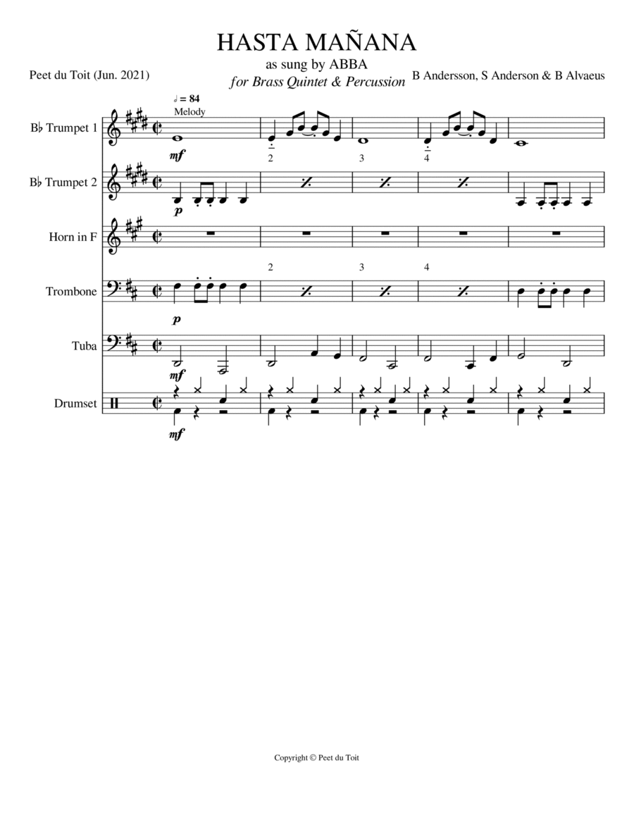Hasta Manana Small Ensemble scores gallery preview page 1