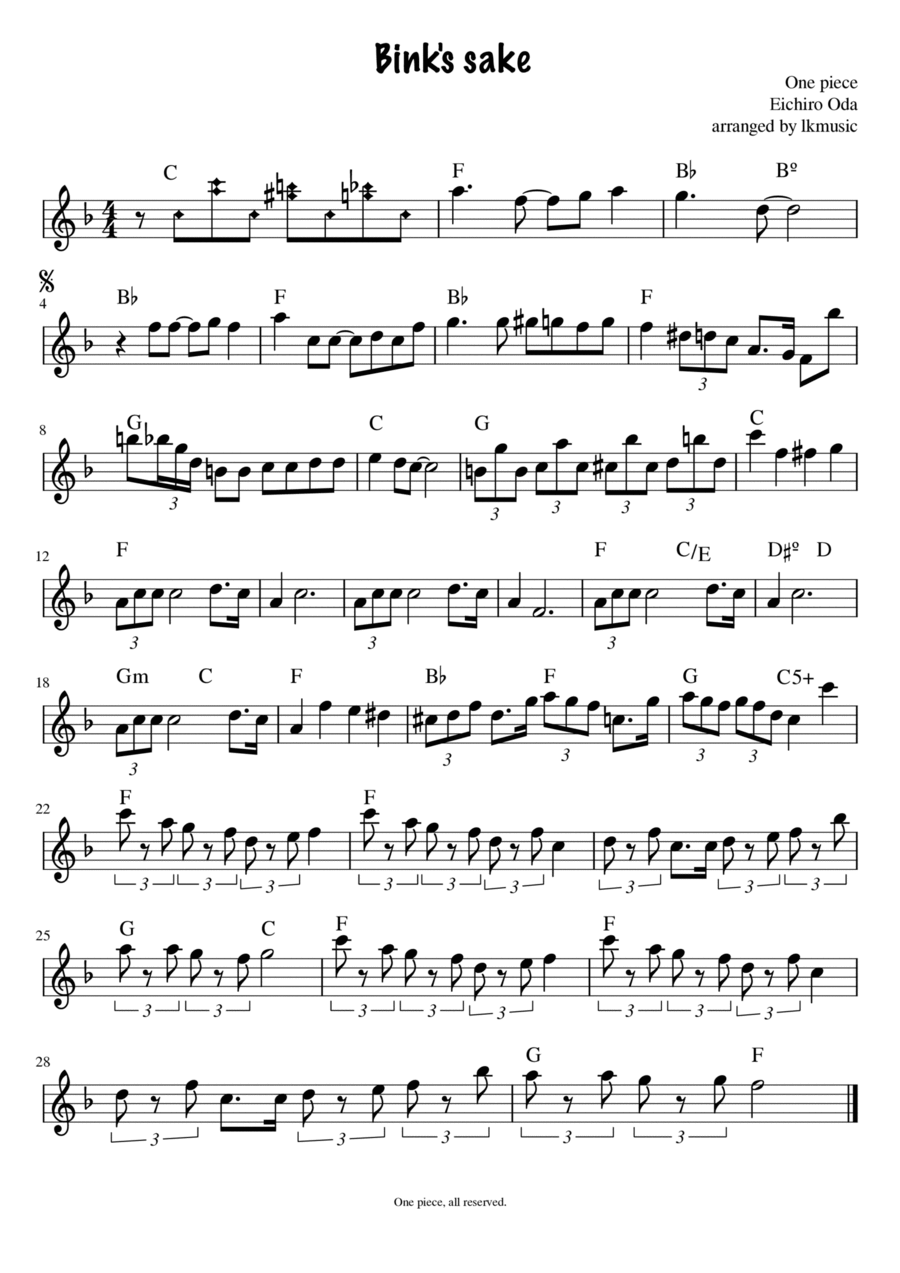 Bink's sake B-Flat Trumpet scores gallery preview page 1