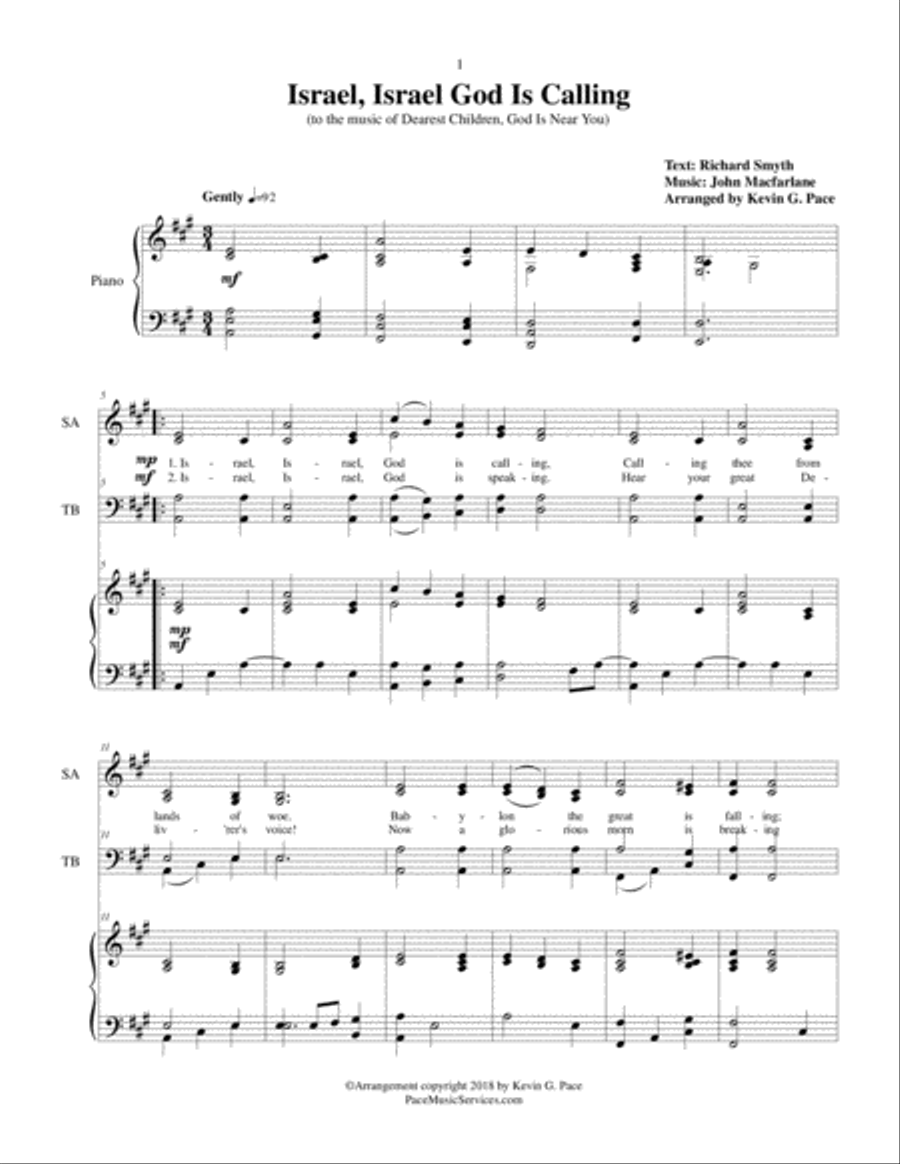 Israel, Israel God Is Calling to the music of Dearest Children, God Is Near You - SATB choir with pi 4-Part scores gallery preview page 2