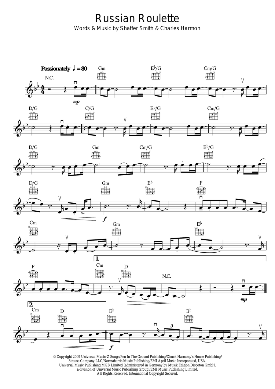 Russian Roulette Russian Roulette Violin Solo scores gallery preview page 1