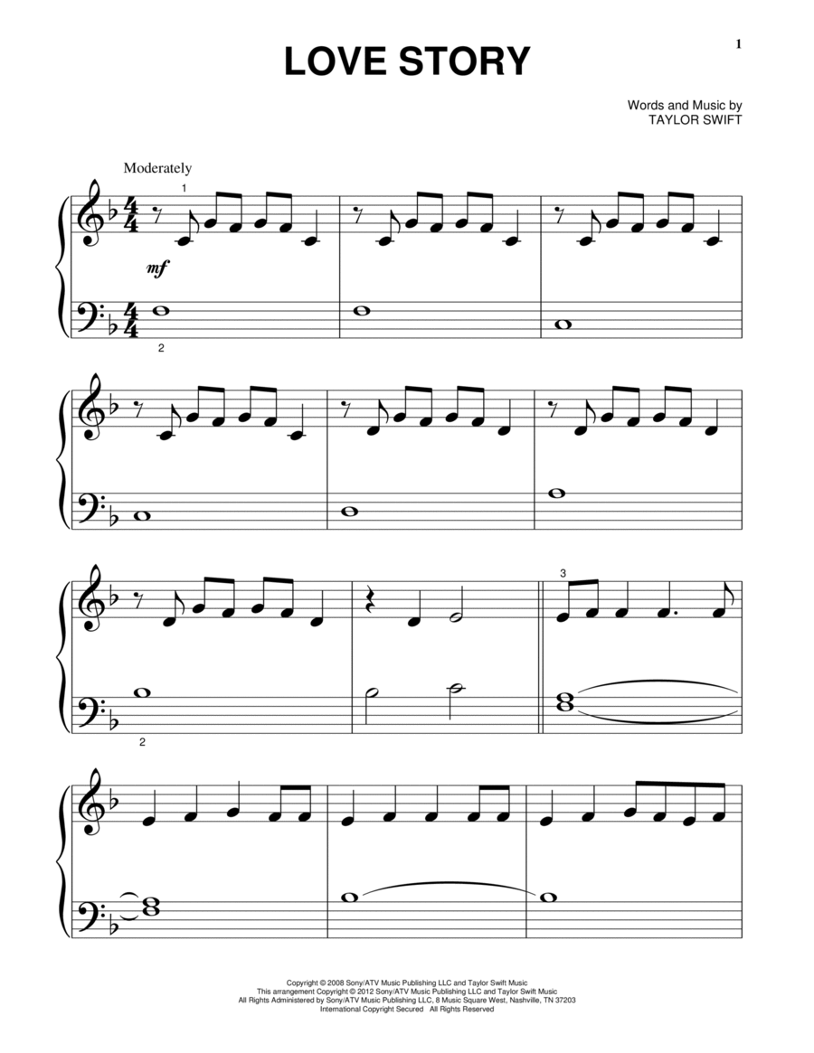 Love Story Easy Piano scores gallery preview page 1