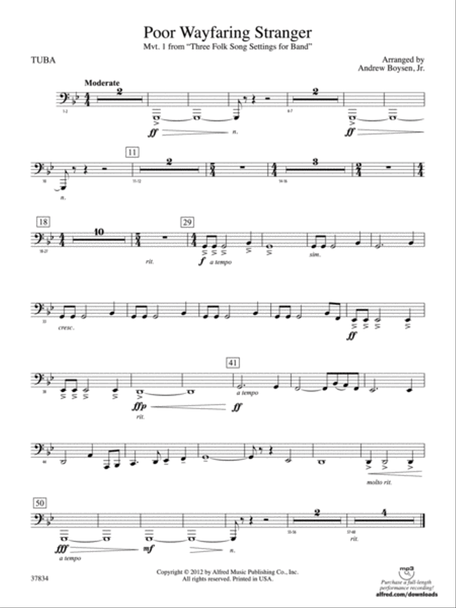 Poor Wayfaring Stranger: Tuba Concert Band scores gallery preview page 1