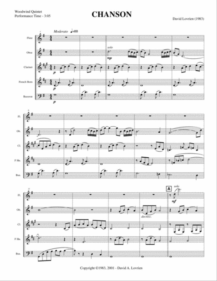 Chanson Woodwind Quintet scores gallery preview page 2