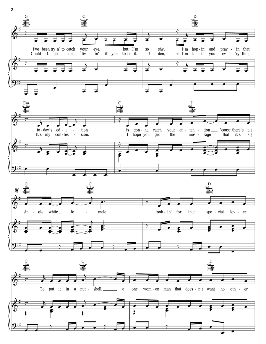 Single White Female Single White Female Piano, Vocal, Guitar scores gallery preview page 2