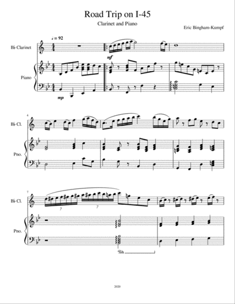 Road Trip on I-45 Clarinet Solo scores gallery preview page 1
