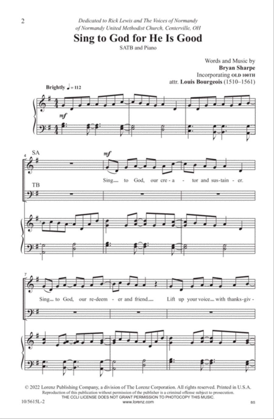 Sing to God for He Is Good 4-Part scores gallery preview page 2