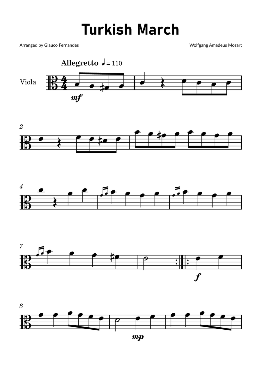 Turkish March by Mozart - Viola Solo