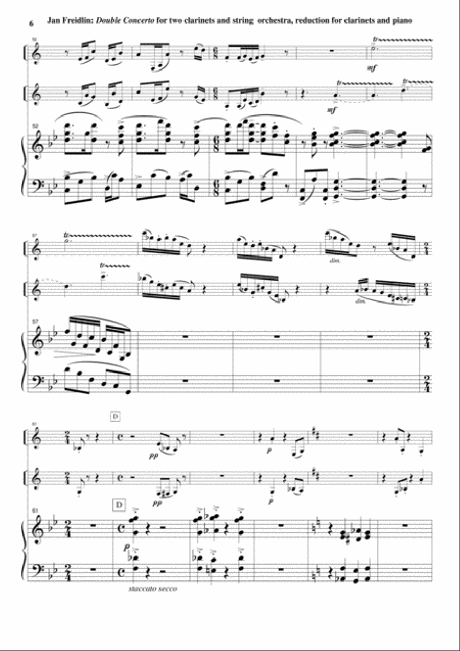 Jan Freidlin: Double Concerto for two Bb clarinets and string orchestra, piano reduction and solo pa B-Flat Clarinet scores gallery preview page 6
