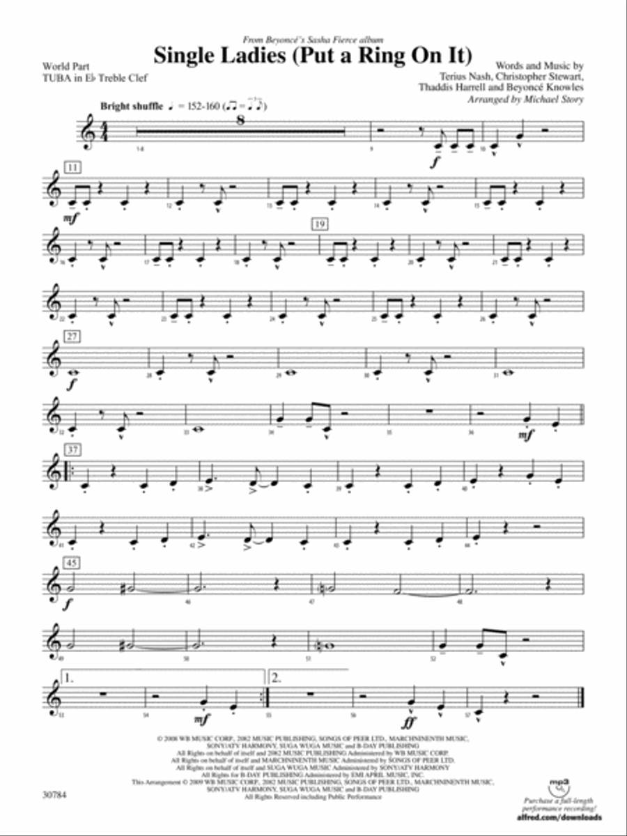 Single Ladies (Put a Ring on It): (World Part) E-flat Tuba T.C. Concert Band scores gallery preview page 1