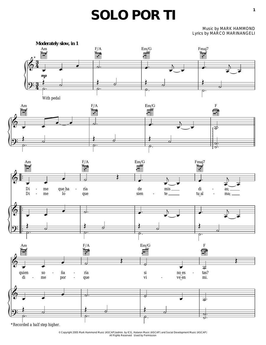Solo Por Ti Solo Por Ti Piano, Vocal, Guitar scores gallery preview page 1