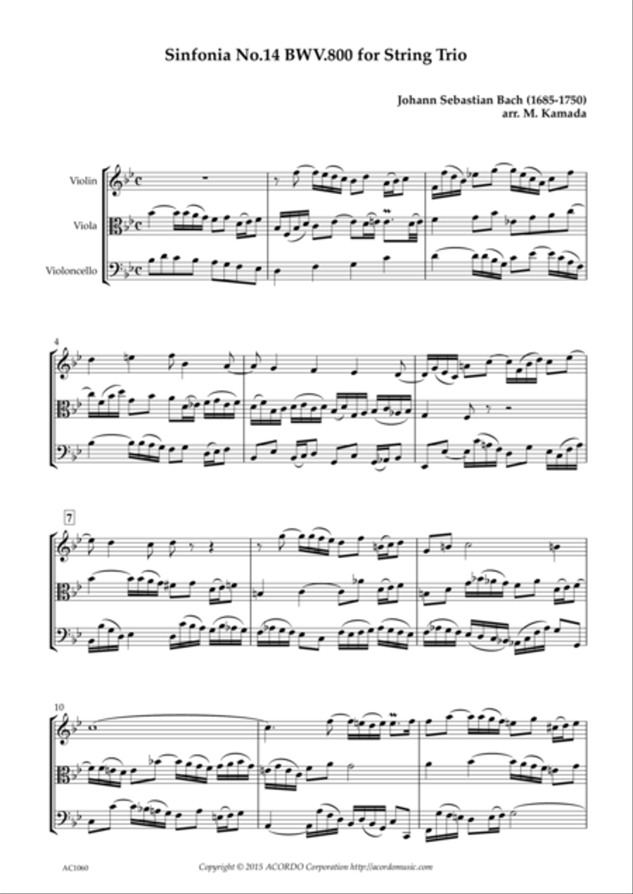Sinfonia No.14 BWV.800 for String Trio String Trio scores gallery preview page 1
