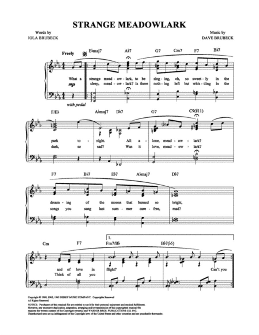 Strange Meadowlark Piano, Vocal, Guitar scores gallery preview page 1