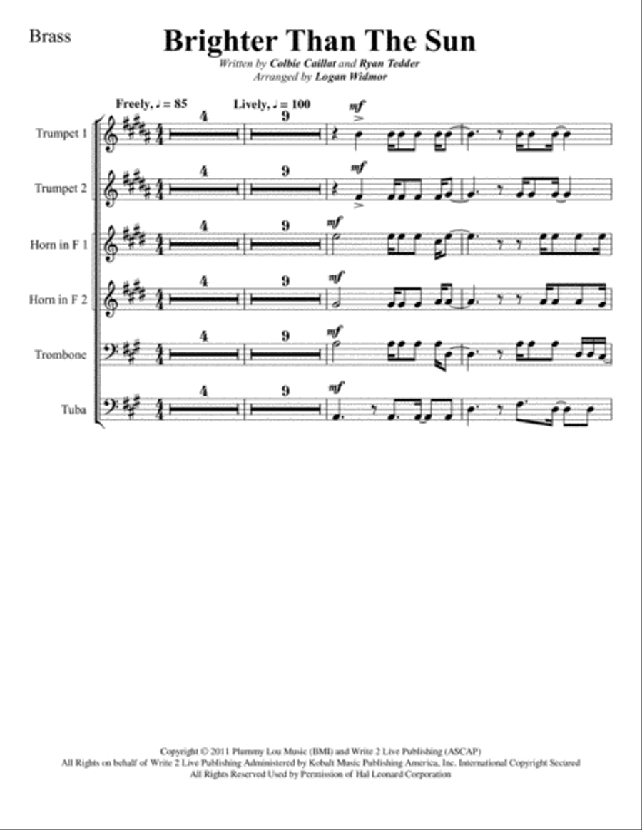 Brighter Than The Sun Brass Ensemble scores gallery preview page 1