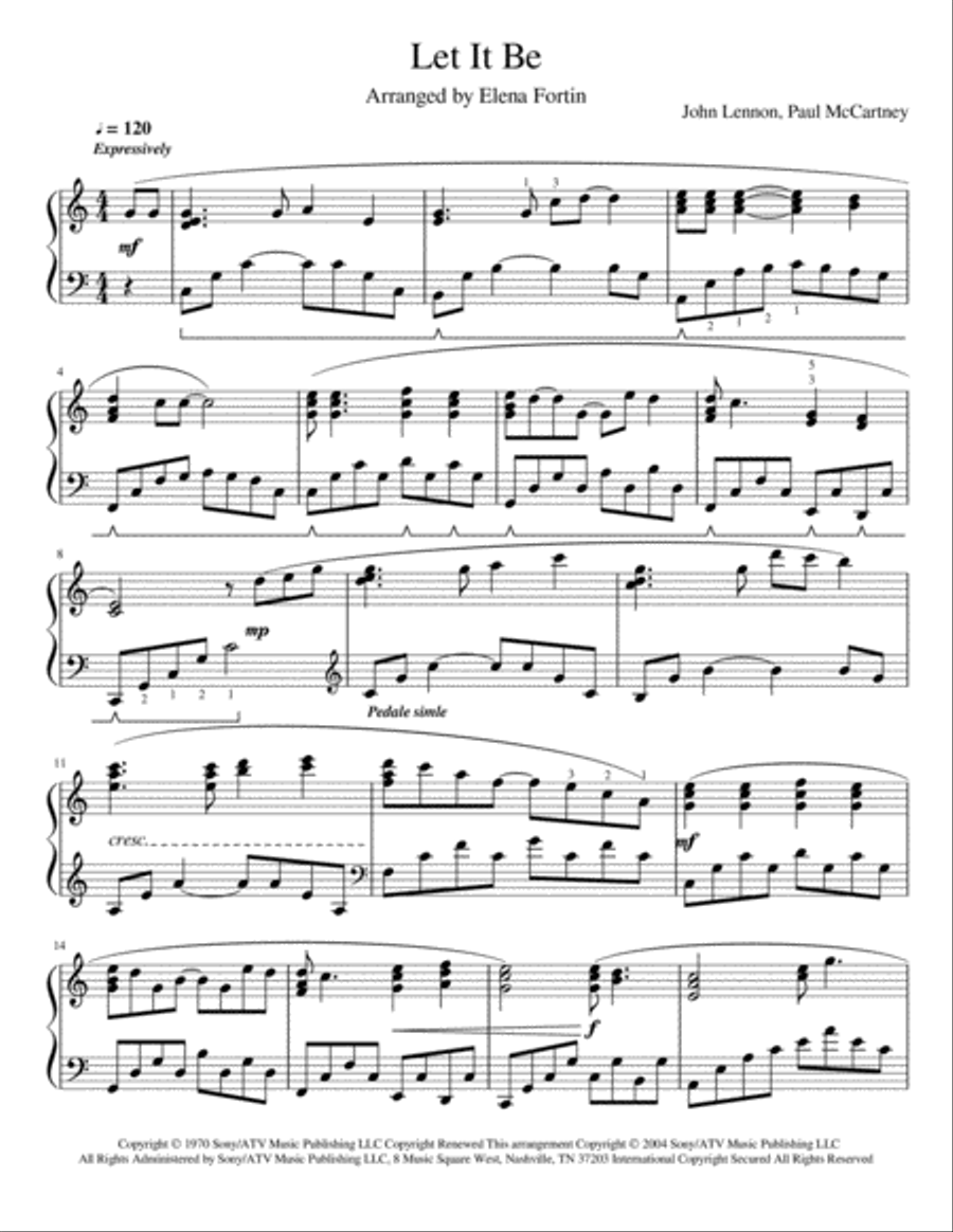 Let It Be Piano Solo scores gallery preview page 2