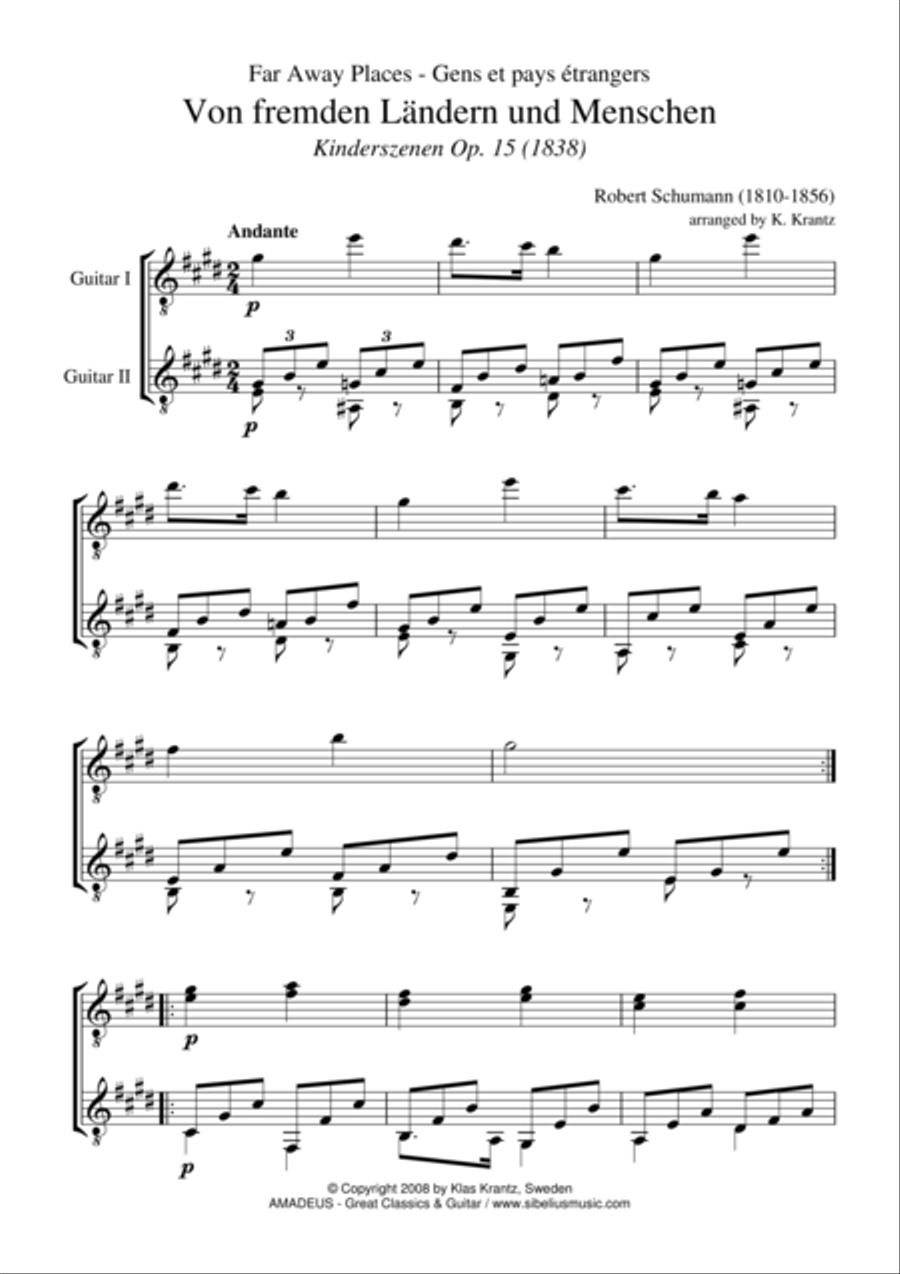 Von fremden Landern / Far Away Places for guitar duet Acoustic Guitar scores gallery preview page 1