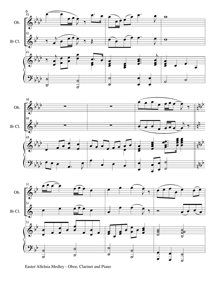 EASTER ALLELUIA MEDLEY (Trio – Oboe, Bb Clarinet/Piano) Score and Parts Small Ensemble scores gallery preview page 6