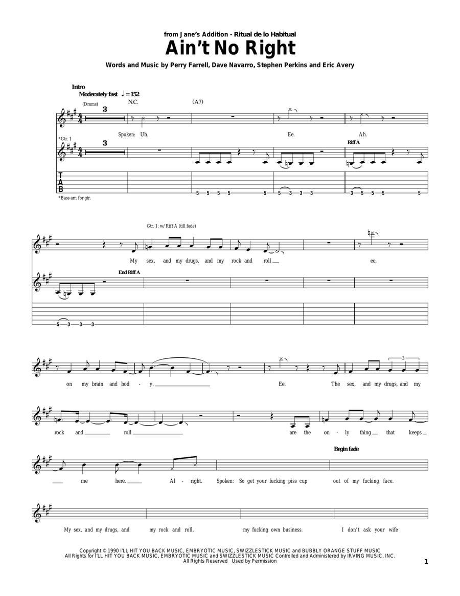 Ain't No Right Ain't No Right Electric Guitar scores gallery preview page 1