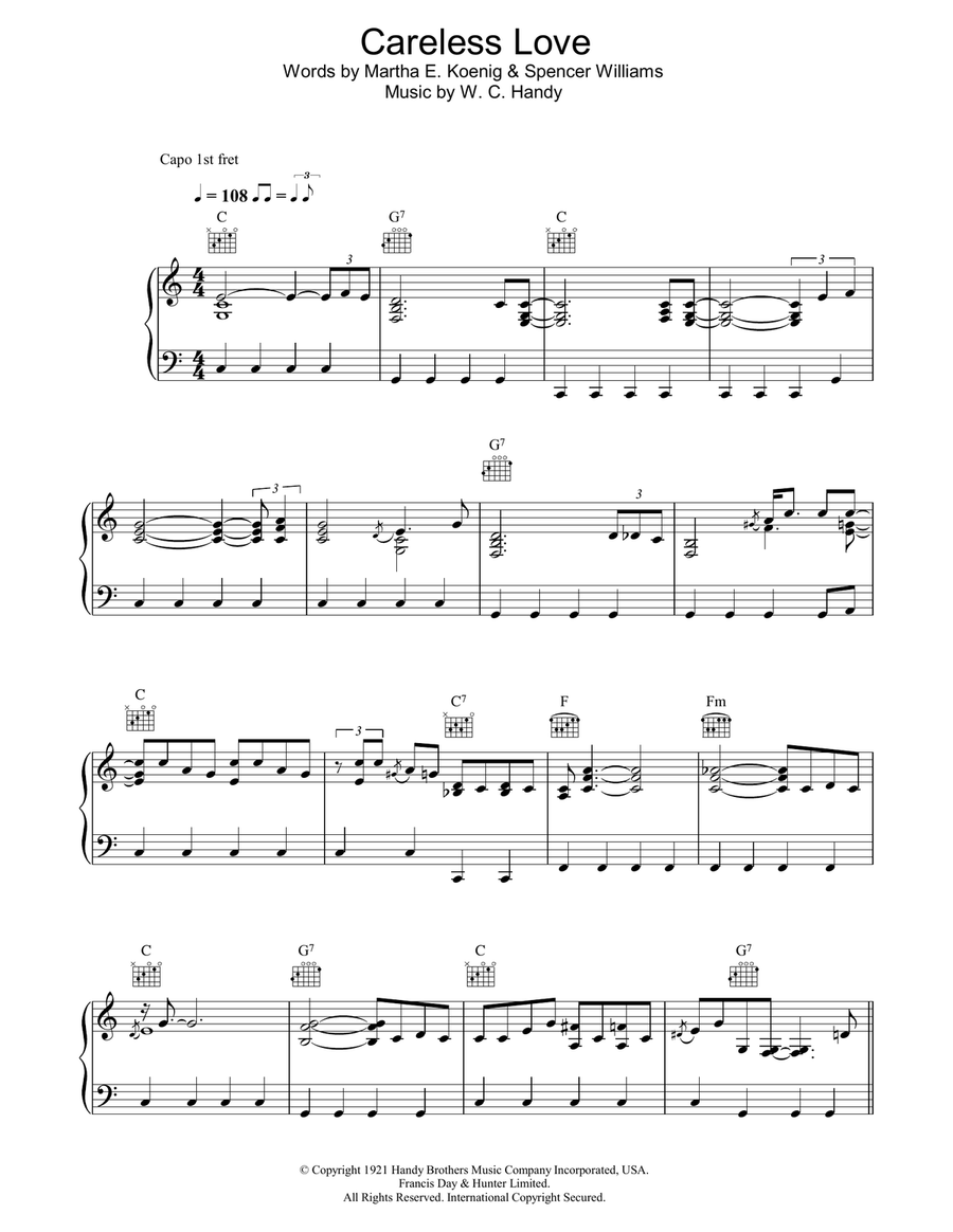 Careless Love Piano, Vocal, Guitar scores gallery preview page 1