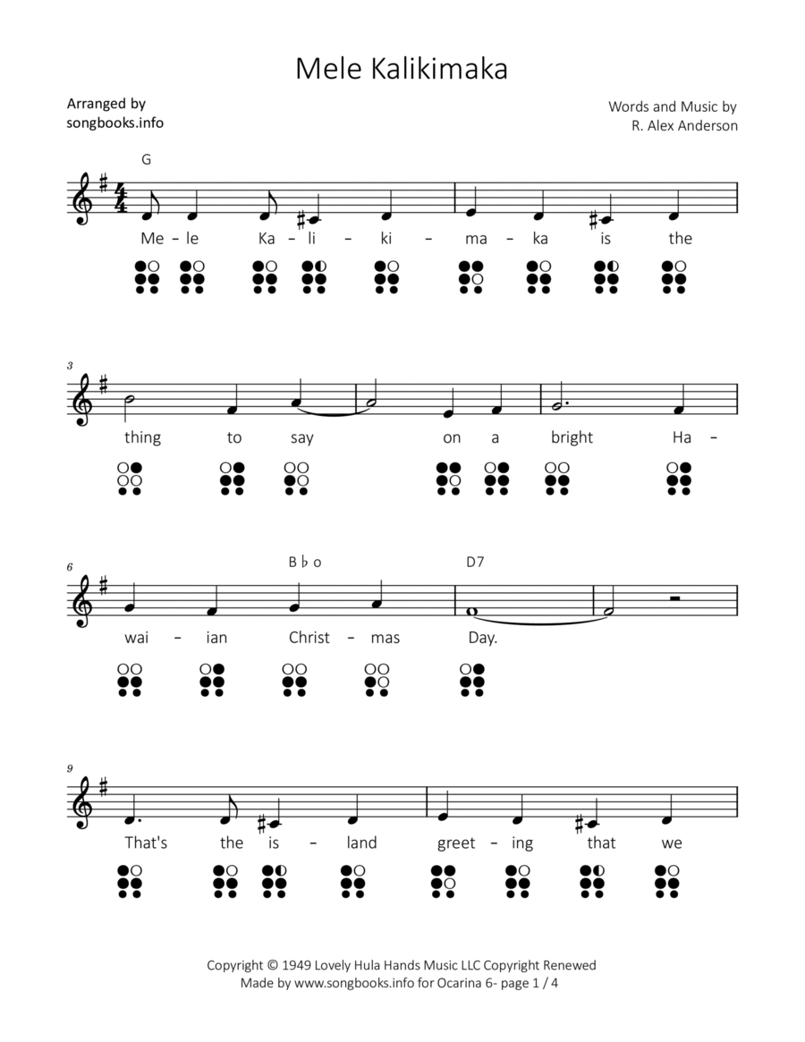 Mele Kalikimaka ocarina scores gallery preview page 1