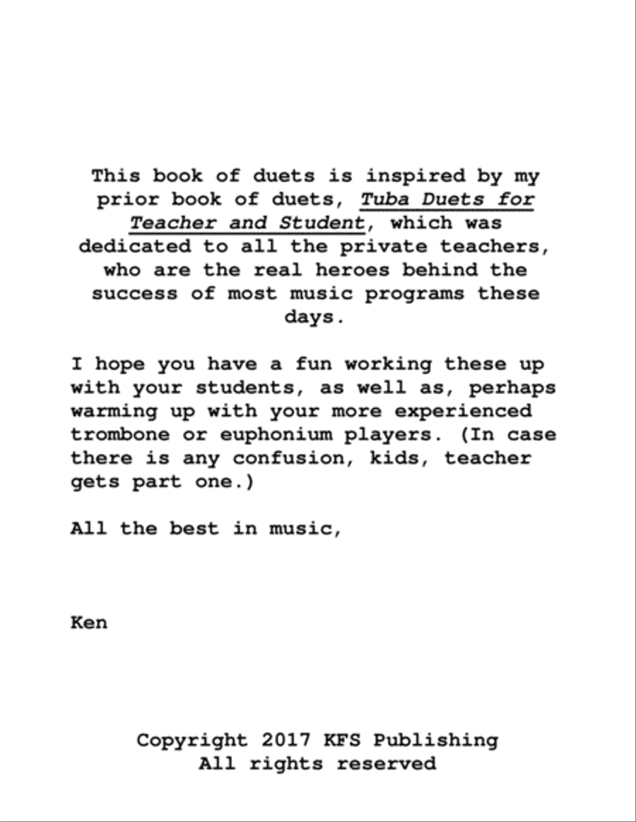 Duets for Teacher and Student: Trombone/Euphonium Version Brass Duet scores gallery preview page 1