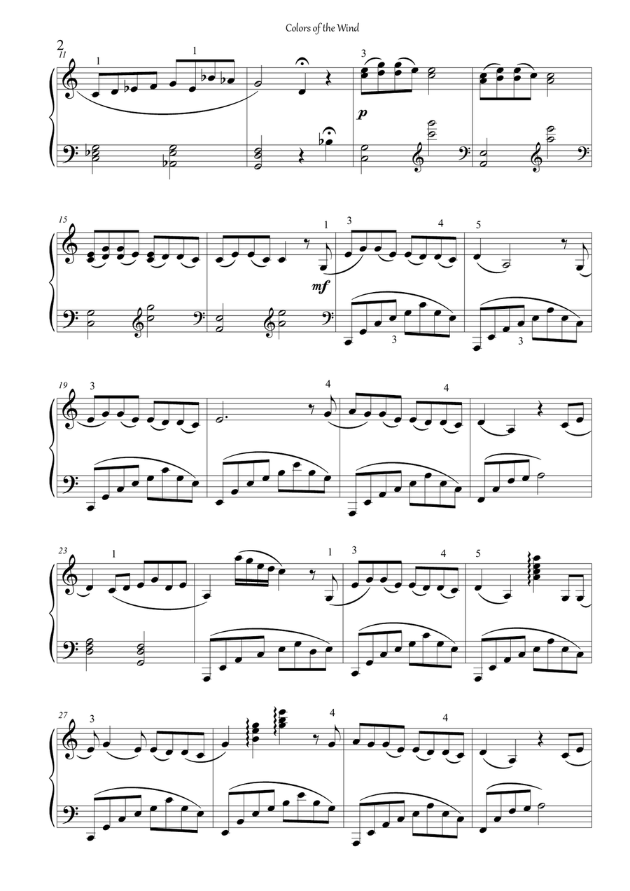 Colors Of The Wind Piano Solo scores gallery preview page 3