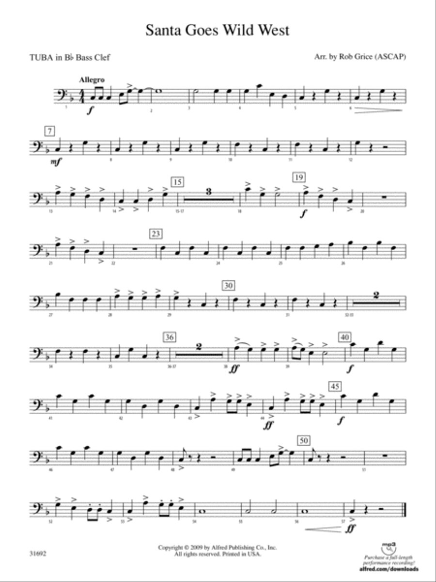 Santa Goes Wild West: (World Part) B-flat Tuba B.C. Concert Band scores gallery preview page 1