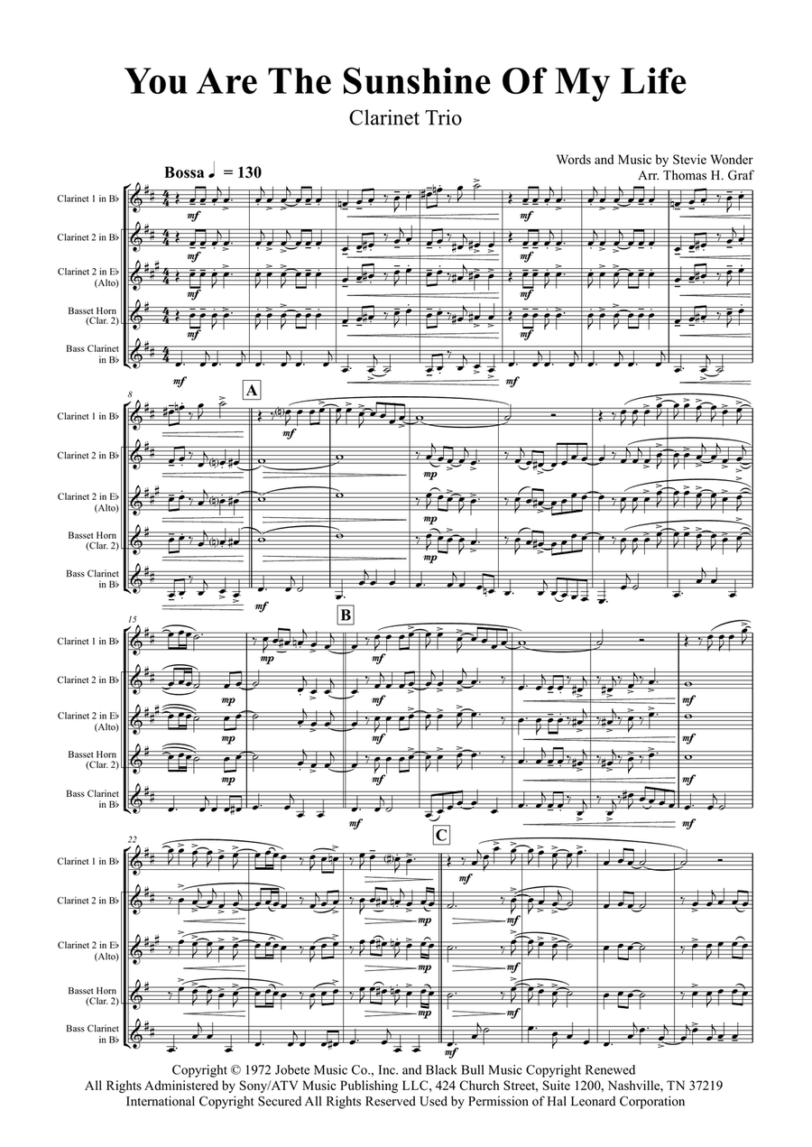 You Are The Sunshine Of My Life Woodwind Trio scores gallery preview page 1